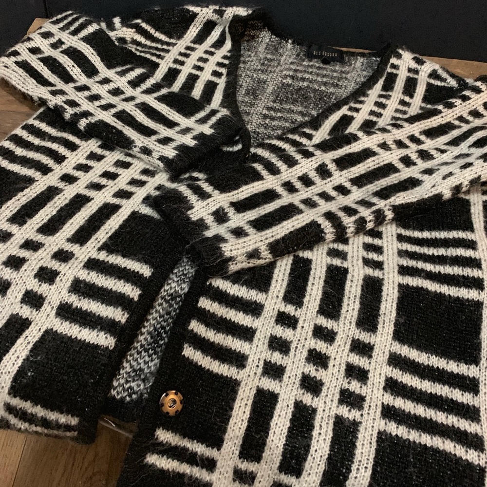 Black & White Plaid Cardigan Sweater